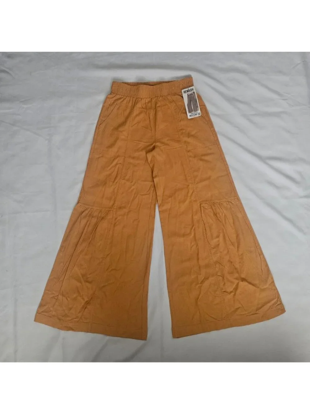 Rewash Brand Mustard Yellow Rayon-Linen Tiered Wide Leg Pants Size Medium, NWT - Picture 2 of 12